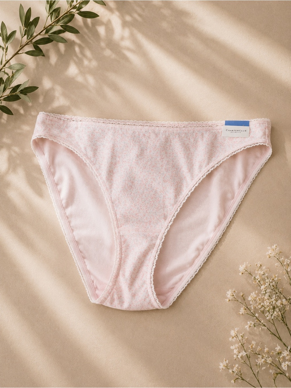 Charter Club Pale Pink Micro Floral Bikini Panty